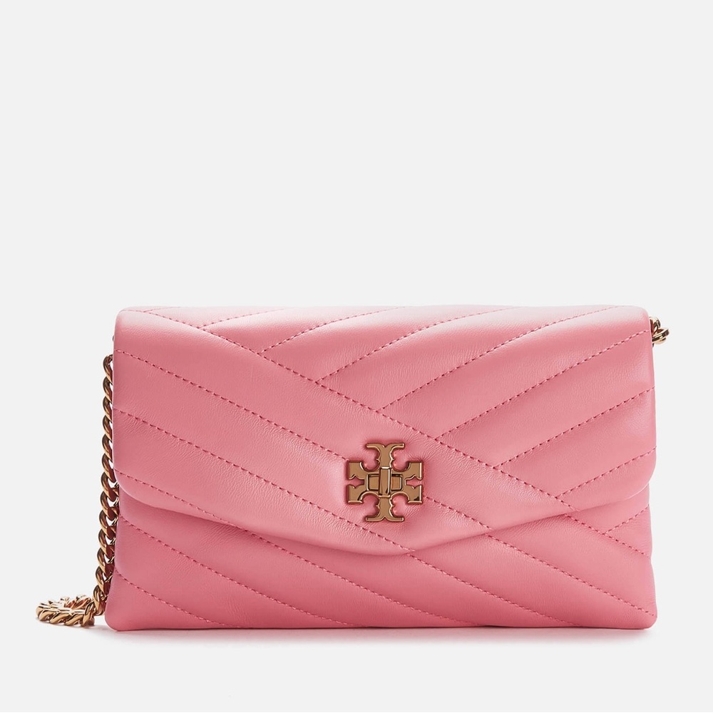 tory burch kira chevron quilted leather wallet on a chain